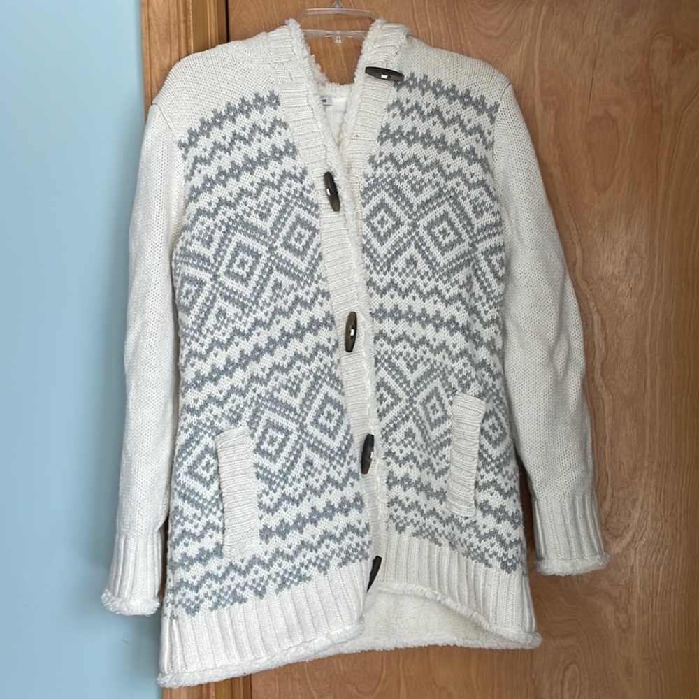 LL Bean sherpa trimmed knit cardigan